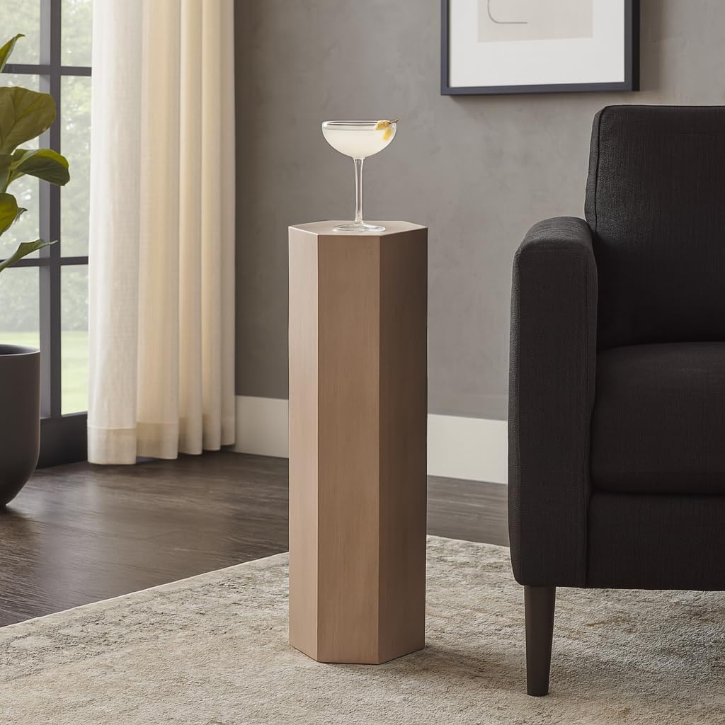 Wood Pedestal End and Side Table for Living Room Decor - Decorative Small Table Stand for Room, Bedroom, or Home Decor Drink Table - Versatile Night Stand or Bedside Table for Small Spaces - 36", Tan