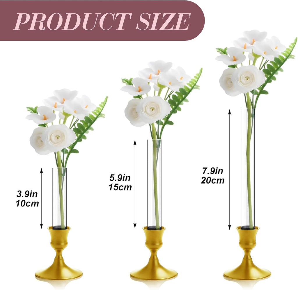 6 Pack 7.9" Glass Bud Vase Taper Candle Holder's Bud Vase for Flower Candlestick Sizes from 22mm to 27mm Adjustable Designed Specially for Taper Candle Holder for Tablescapes, Wedding Decor