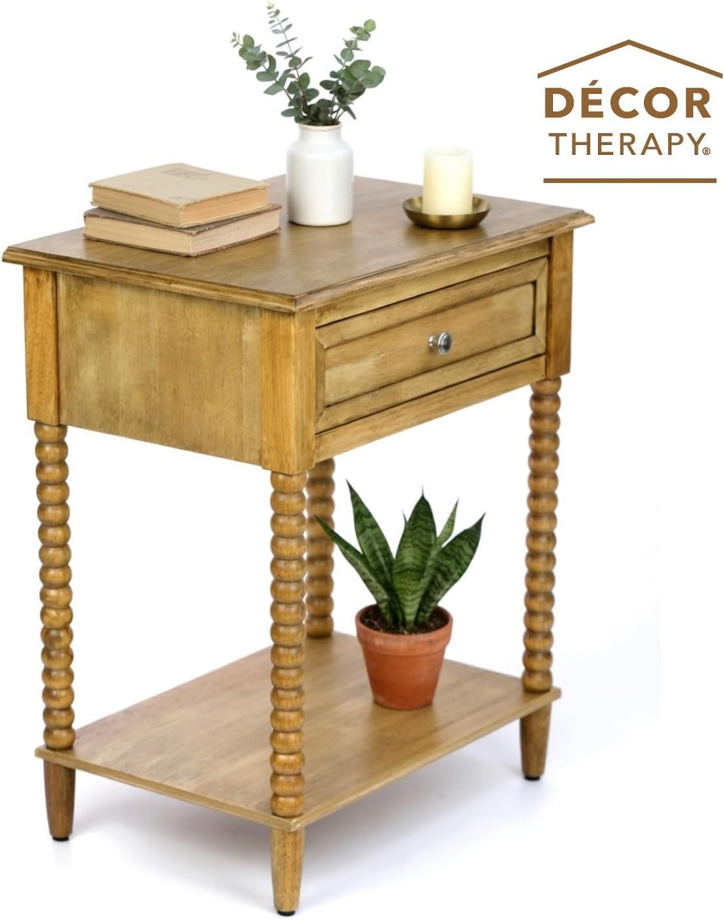 Decor Therapy Preston Traditional Single Drawer Side Table, Classic Bedside End Table with Lower Shelf, Seadrift