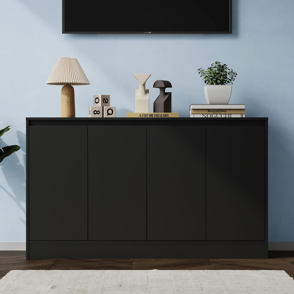 Housoul Buffet Cabinet with Storage, Coffee Bar Cabinet with 4 Doors and Adjustable Shelf, Modern Kitchen Buffet Sideboard for Kitchen, Black