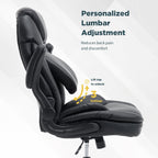 Ergonomic Executive Office Chair with Flip up Arms, Wide Seat Big and Tall Office Desk Chairs with Back Lumbar Support for Back Pain, Black Leather