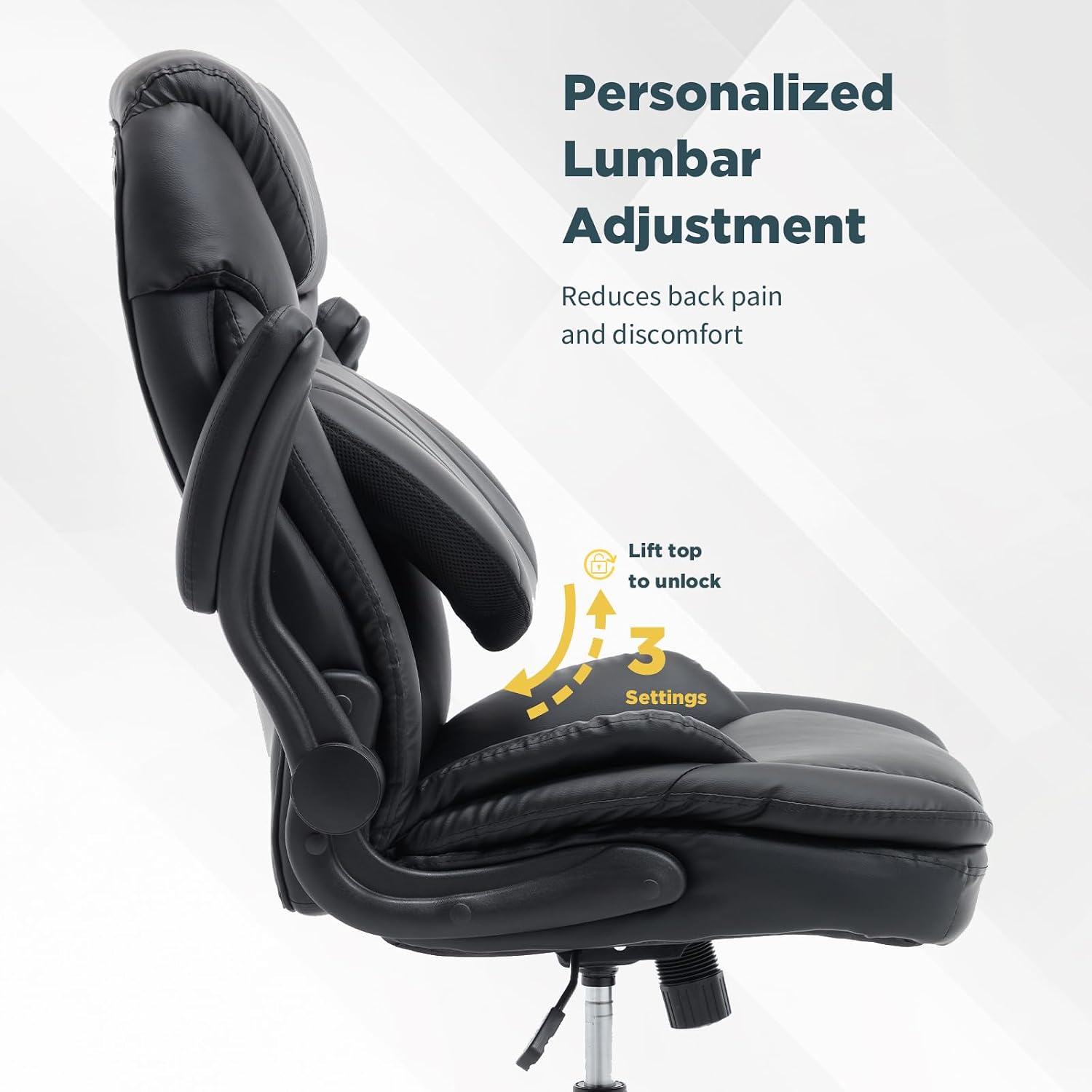 Ergonomic Executive Office Chair with Flip up Arms, Wide Seat Big and Tall Office Desk Chairs with Back Lumbar Support for Back Pain, Black Leather