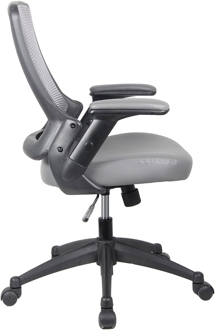 Techni Mobili Height Adjustable Arms Mid-Back Mesh Task Office Chair, 25" W x 25" D x 34" H, Gray