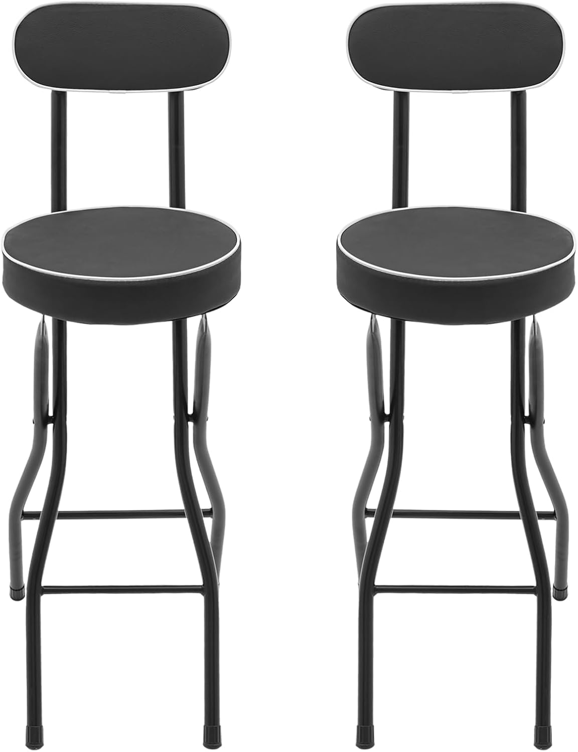 2 PCS Folding Stool Tall Foldable Stool with Cushioned Padded & Back 38.5 inch Folding Bar Stools Metal Portable Chair Stools for Outdoor Indoor Kitchen Shop Cafe Camping (Black)