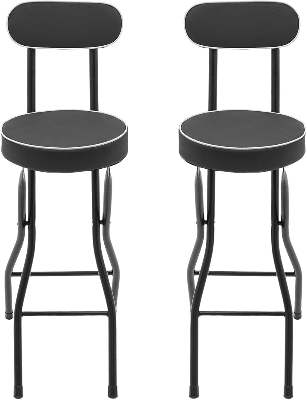 2PCS Folding Bar Stool with Backrest, Leather Padded Counter Height Foldable Stool, Portable Folding Stool Tall Bar Stools for Outdoor Camping Kitchen Shop (Black)