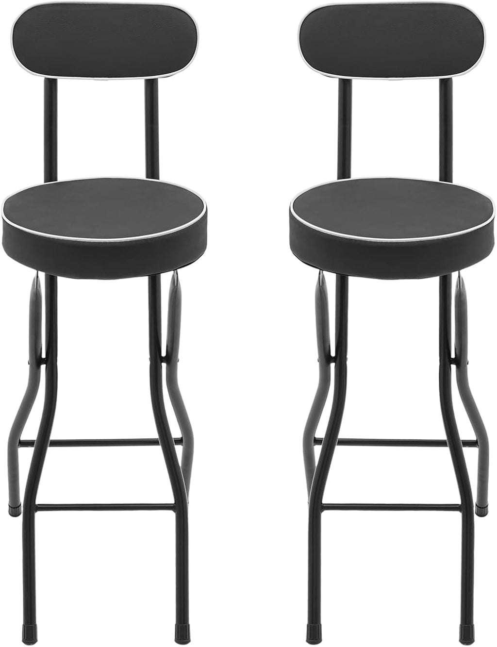2PCS Folding Bar Stool with Backrest,25.6 in Tall Cushioned Leather Padded Portable Stools,Collapsible Counter Height Chairs for Restaurant Bar (Black)