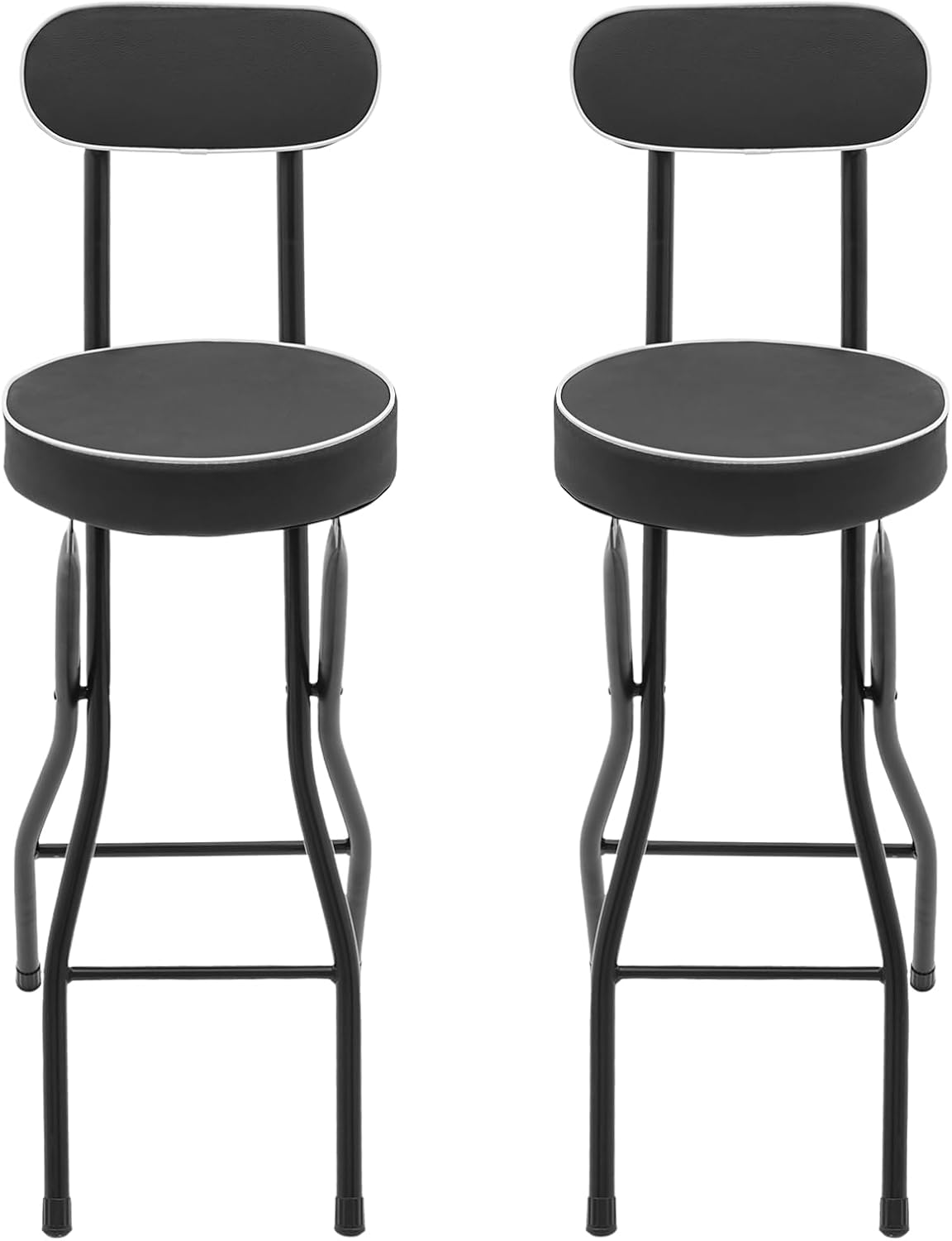 Cushioned Padded Folding Stool, 2PCS Tall Foldable Stools with Backrest, Bar Folding Stool, Portable Collapsible Counter Height Chair for Kitchen Island Shop Cafe Dining (Black)