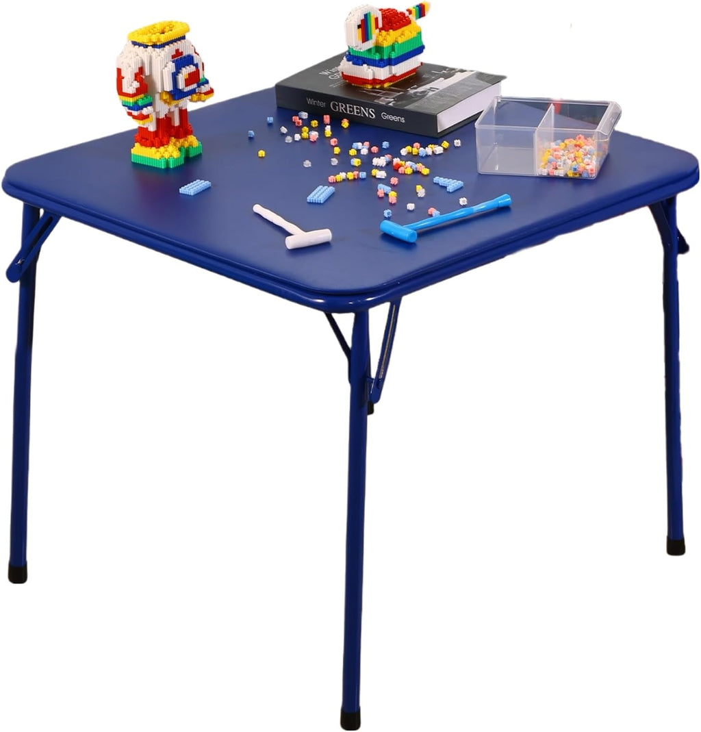 Peekabu Kids Folding Square Table Collapsible Legs Card Table with Padded Tabletop Small Foldable Toddler Activity for Indoor Outdoor, 23.5" W X 23.5" D X 20.5" H, Blue
