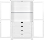 LUMISOL 75" Tall Kitchen Pantry with 4 Built-in Drawers, Kitchen Storage Cabinet with Glass Doors, Display Cabinet for Living Room Dining Room Office, White
