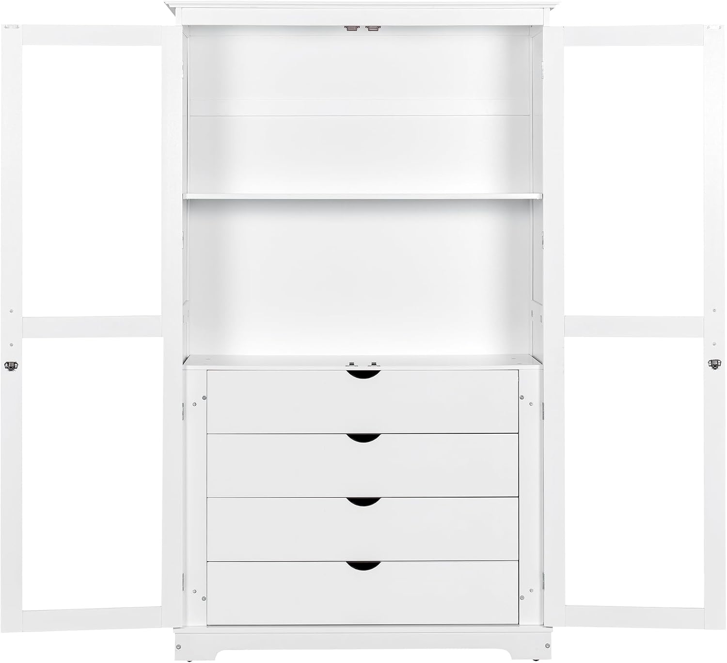 LUMISOL 75" Tall Kitchen Pantry with 4 Built-in Drawers, Kitchen Storage Cabinet with Glass Doors, Display Cabinet for Living Room Dining Room Office, White