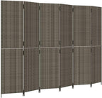 Poly Rattan Room Divider 6 Panels Gray, Privacy Screen with Powder-Coated Steel Frame, Foldable Partition for Indoor Outdoor Use, Blocks Sunlight