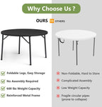 Round Folding Table, 48" Round Card Table with Foldable Steel Legs, Heavy Duty Plastic Banquet Table for Outdoor Party, Event, Kitchen, Black