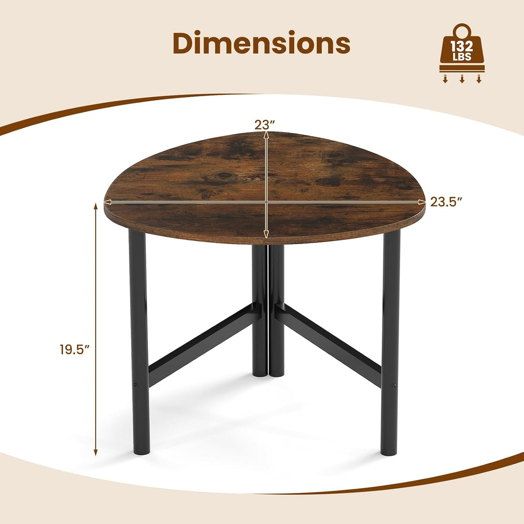 GOFLAME Triangular End Table, Modern Sofa Couch Side Table with Wood Faux Marble Top & Metal Legs, Small Coffee Tables for Small Spaces, Living Room, Nightstand for Bedroom (Rustic Brown & Black,1)