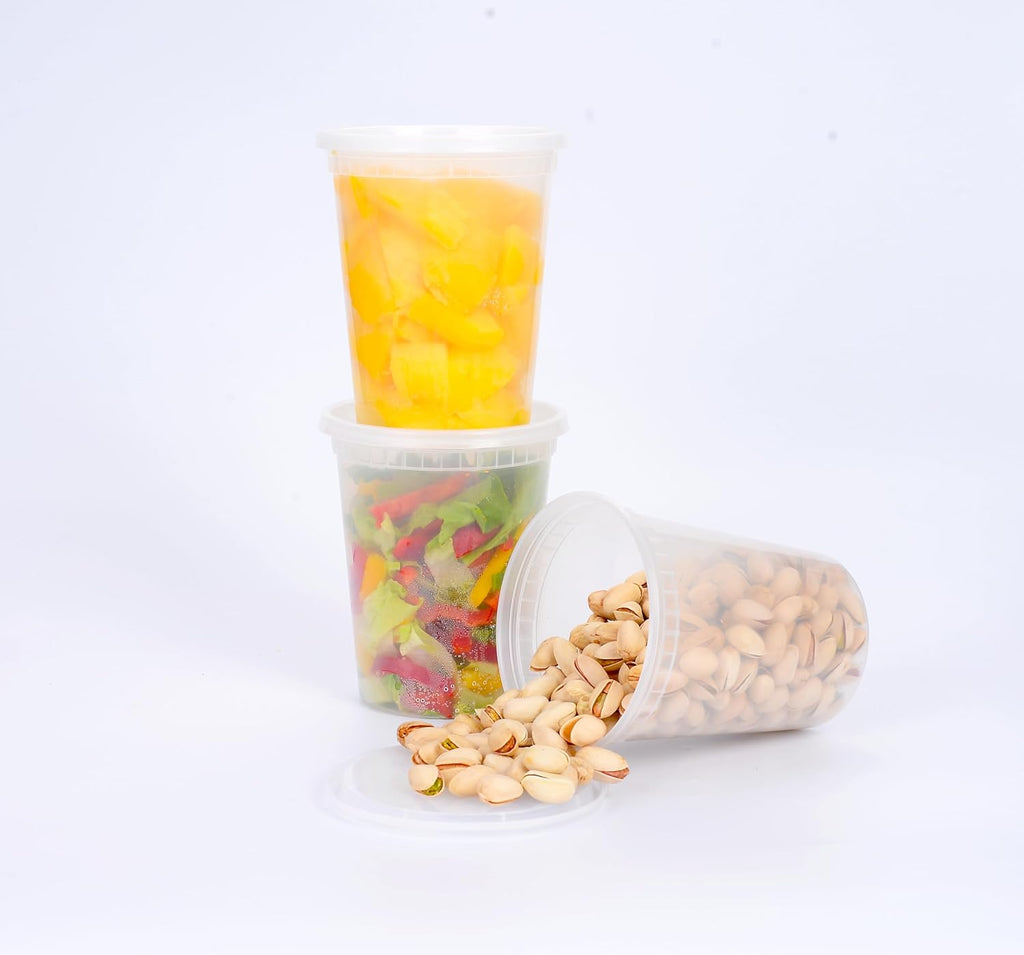 EDI [32 OZ, 40 Sets Plastic Deli Food Storage Containers with Airtight Lids | Microwave-, Freezer-, Dishwasher-Safe | BPA Free | Heavy-Duty | Meal Prep | Leakproof | Recyclable (Pack of 2)