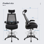 400lbs Ergonomic Drafting Tall Office Chair for Adjustable Standing Desk with Flip-Up Arms, Headrest (with Footring, Black)