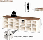 AMONIDA Shoe Storage Bench with Cushion, Entryway Bench with Shoe Storage,18 Cubby Shoe Bench with Removable Dividers, Shoe Organizer Bench for Entryway, Living Room, Light Grey (18, Light Wood)