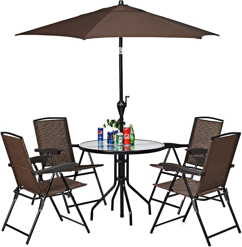 Goplus Folding Sling Chairs Sets of 4, Portable Chairs for Patio Garden Pool Outdoor & Indoor w/Armrests & Adjustable Back