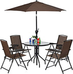 Goplus Folding Sling Chairs Sets of 4, Portable Chairs for Patio Garden Pool Outdoor & Indoor w/Armrests & Adjustable Back