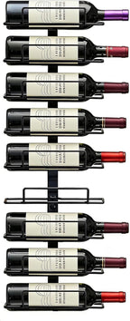 Wall Mount Wine Rack – 9 Bottles – Black Metal Wine Bottle Holder for Wall, Wine Rack Display for Home Bar, Kitchen
