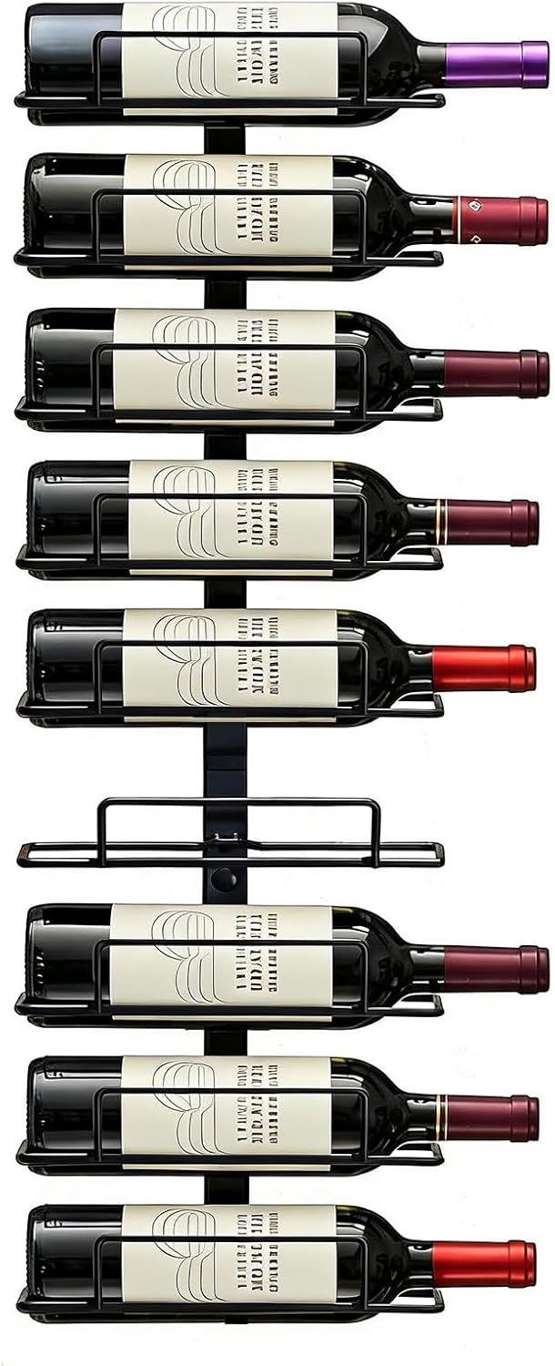 Wall Mount Wine Rack – 9 Bottles – Black Metal Wine Bottle Holder for Wall, Wine Rack Display for Home Bar, Kitchen