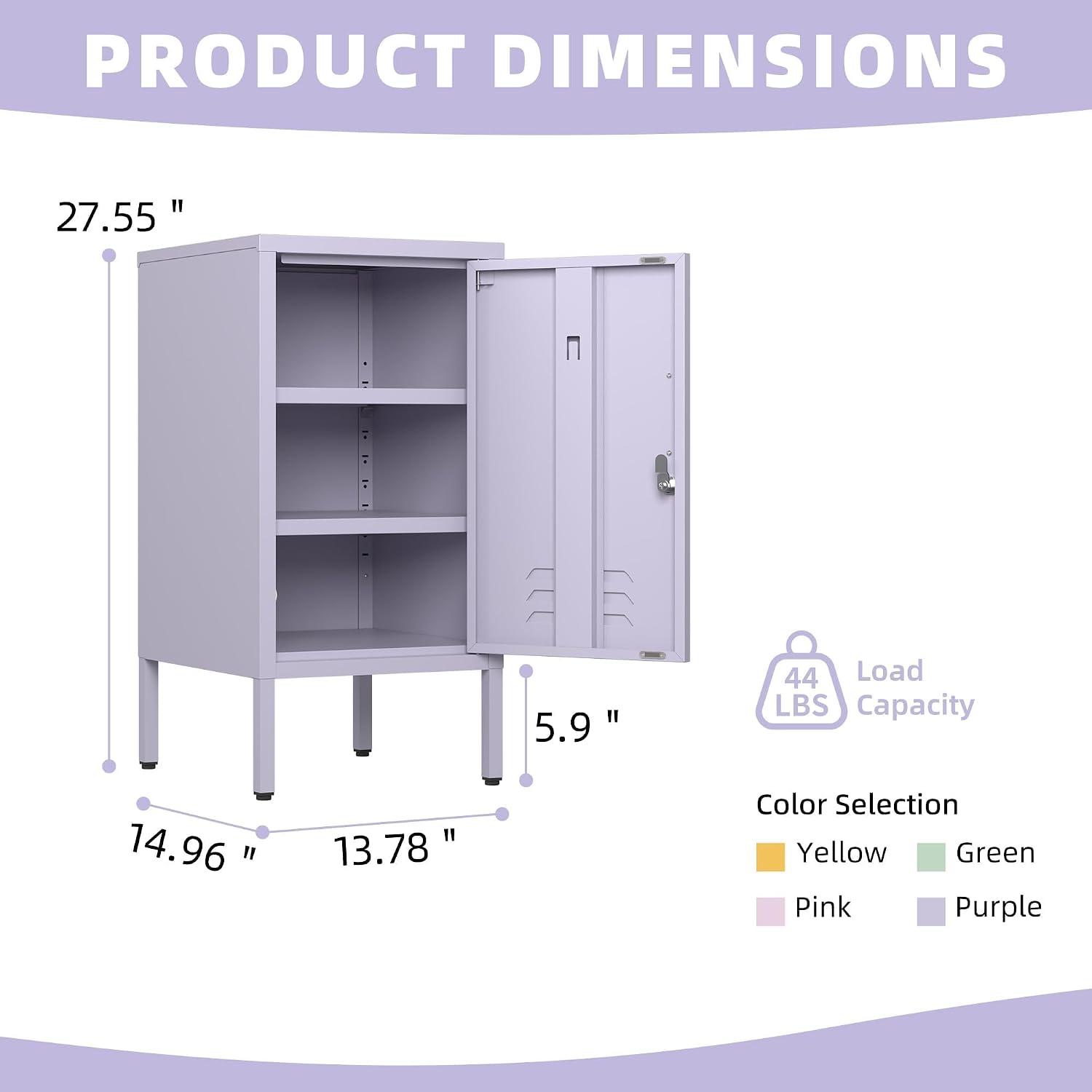Lockable Metal End Table with 2 Adjustable Shelves, Modern Single Door Side Table, Industrial Metal Nightstand with Storage Cabinet for Bedroom, Living Room, Office, Easy Assembly
