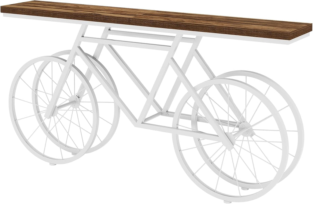 Tribesigns 70.9-Inch Extra Long Console Table, Narrow Sofa Table with Bicycle Metal Base, Modern Industrial Entryway Table for Living Room, Hallway, Entrance, Foyer, Rustic Brown & White