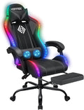 RGB Gaming Chair Massage with LED Lights and Ergonomic Computer Gaming Chair with Footrest High Back Video Game Chairs with Adjustable Lumbar Support Grey and Black