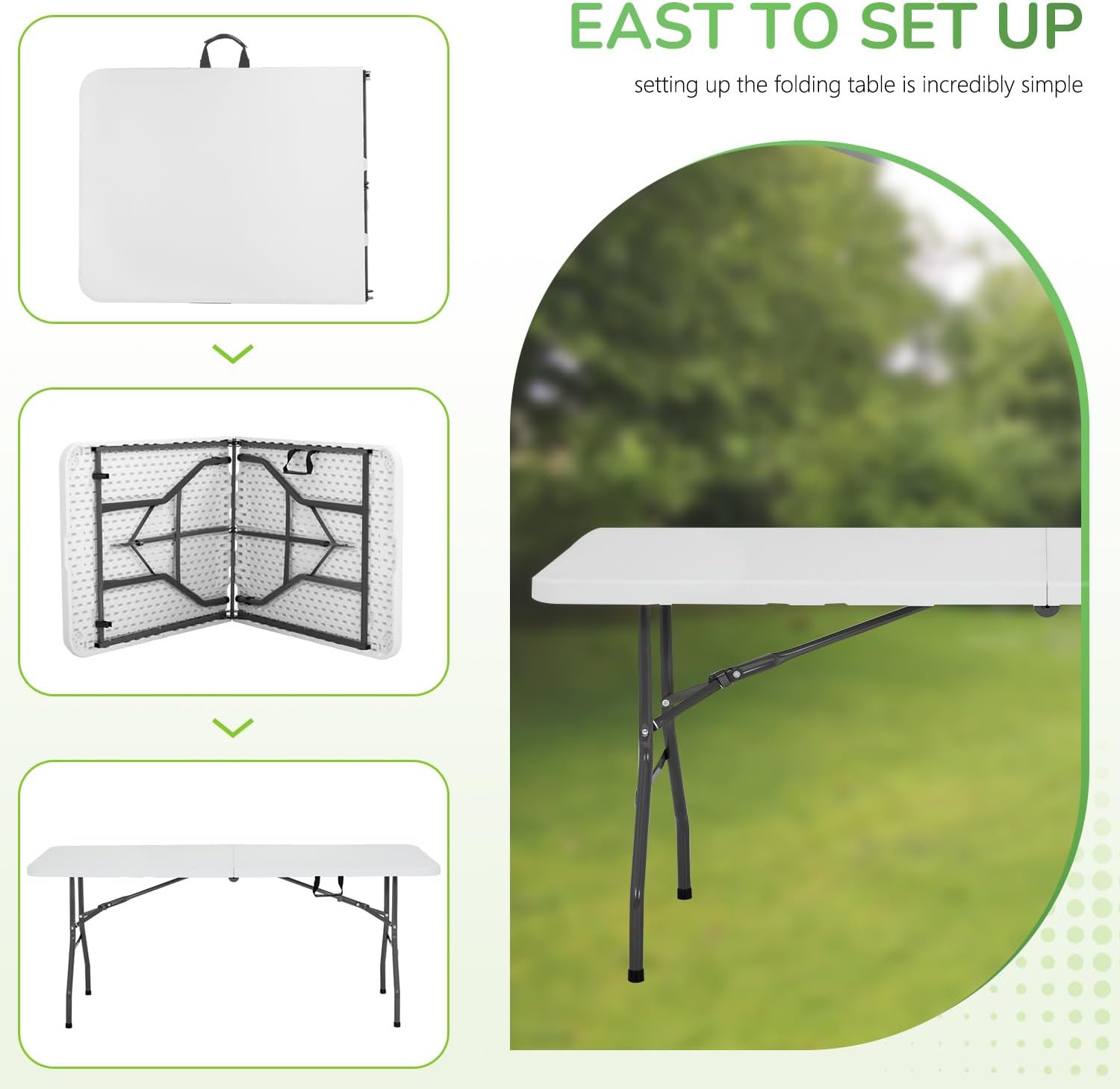 PayLessHere | 6FT Folding Table | Portable Plastic Table with Carry Handle | Waterproof & Foldable Table Design | Steel Frame with Lock | White | for Events, Camping, Indoor & Outdoor Use