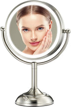 Professional 8.5" Large Lighted Makeup Mirror with Brighter Lights, 1X/10X True HD Magnifying Mirror with 3 Color Dimmable Lights, 90 Shadowless LEDs, 360°Swivel Seamless Vanity Mirror, Pearl Nickel