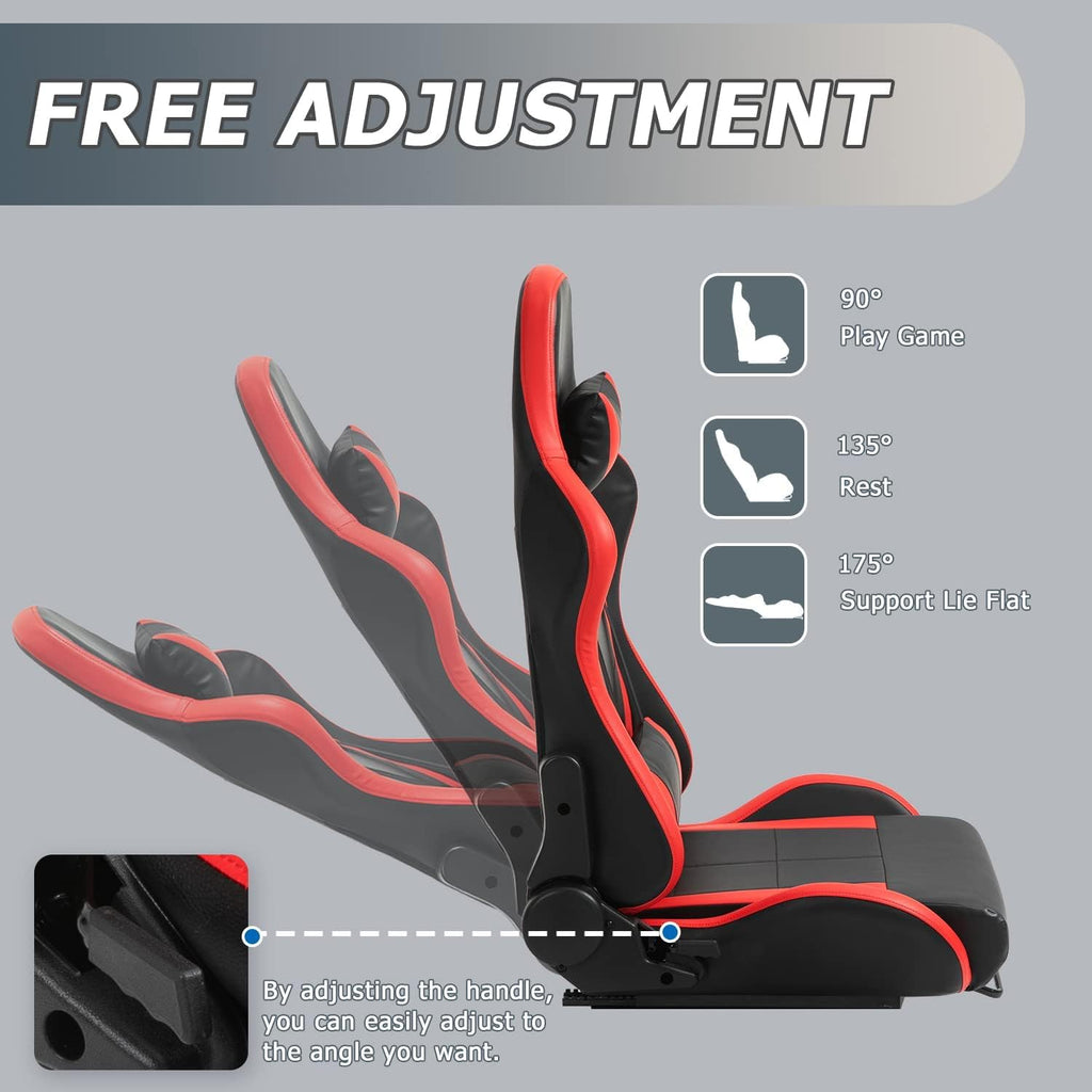 Minneer Dual Lock Slide Racing Seat,Load 400 Pounds,Adjustable Angle,Comfortable Breathable,Ergonomics,Flight Gaming Chair Fit for Racing Simulation Cockpit Include Headrest Waist Pillow (Red)