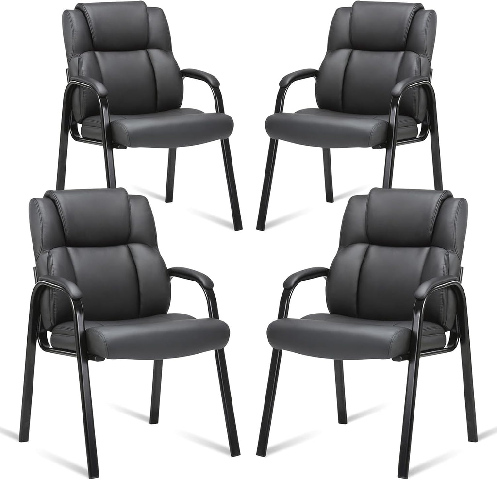 CLATINA Leather Guest Chair, Reception Conference Table Chair with Padded Armrests, Stationary Armchair for Meeting Waiting Room Lobby School, 350 LBS, 4 PK