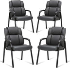 CLATINA Leather Guest Chair, Reception Conference Table Chair with Padded Armrests, Stationary Armchair for Meeting Waiting Room Lobby School, 350 LBS, 4 PK