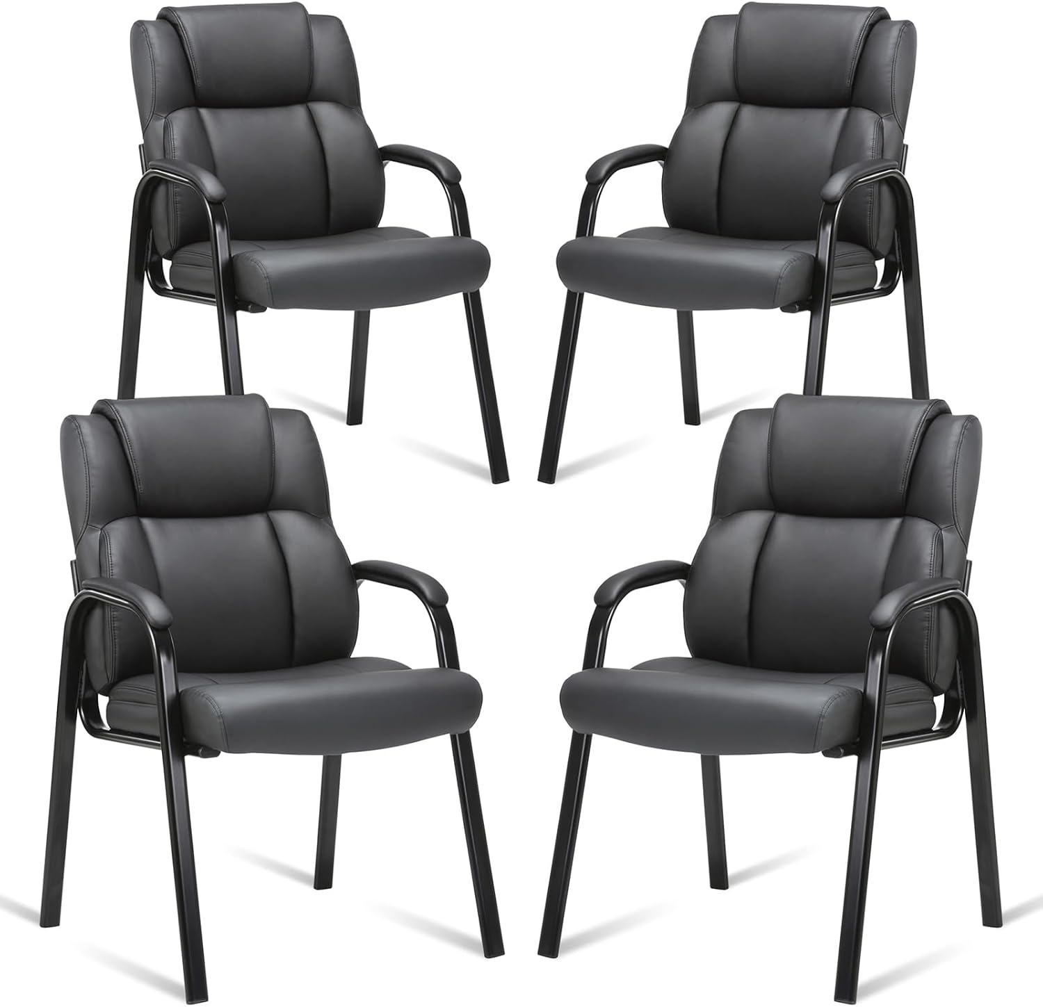 CLATINA Leather Guest Chair, Reception Conference Table Chair with Padded Armrests, Stationary Armchair for Meeting Waiting Room Lobby School, 350 LBS, 4 PK
