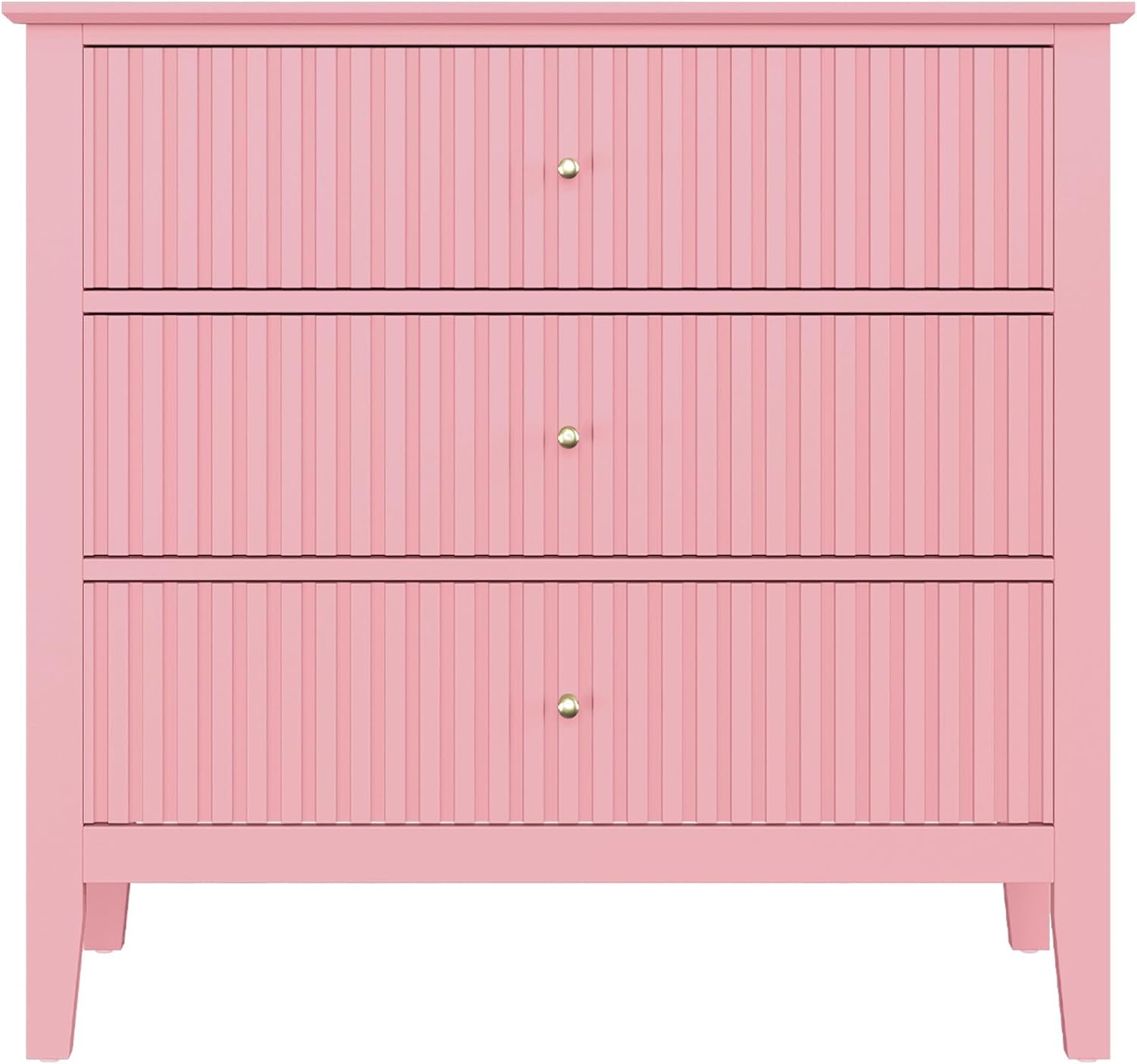 RoyalCraft 32" Large Nightstand Set of 2, Fluted Painted Bedside Table with 3 Spacious Drawers, Modern Tall End Table for Bedroom, Pink