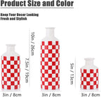 Ceramic Checkered Decorative Vase Set of 3,Black and White Porcelain Accent Vases with Varying Heights,Modern Minimalist Home Decor for Living Room,Shelf,Table,Farmhouse Style Gift (Red)