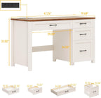 Vabches Farmhouse 47" Executive Desk with 4 Drawers, Computer Desk with File Drawer and Charging Station, Workstation for Home Office, Study. Unique White.