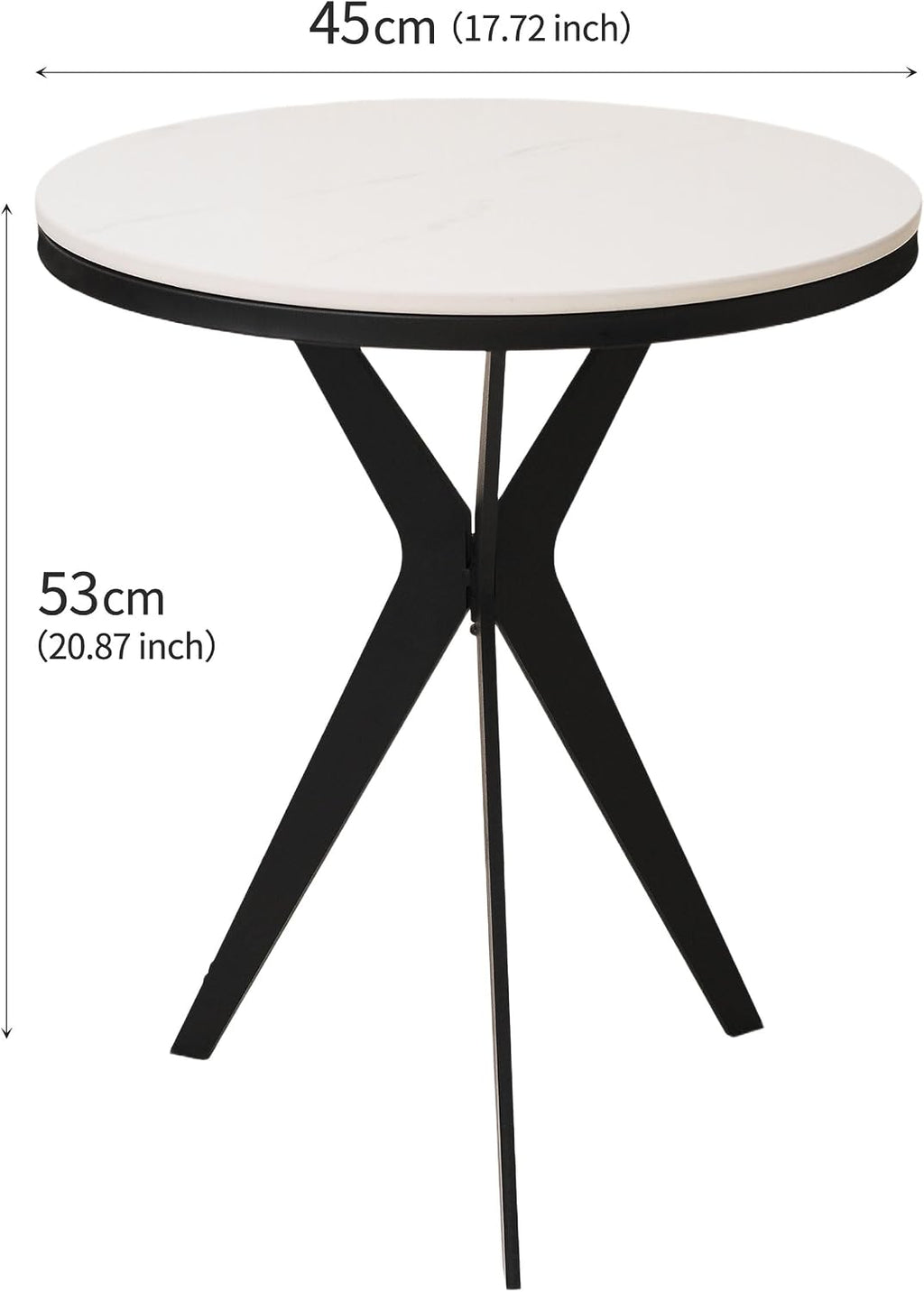 17.72" Side Table Round End Table with Marble Top and Iron Base - Modern Design for Living Room, Bedroom & Office