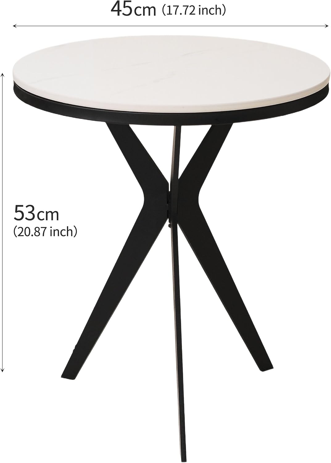 17.72" Side Table Round End Table with Marble Top and Iron Base - Modern Design for Living Room, Bedroom & Office