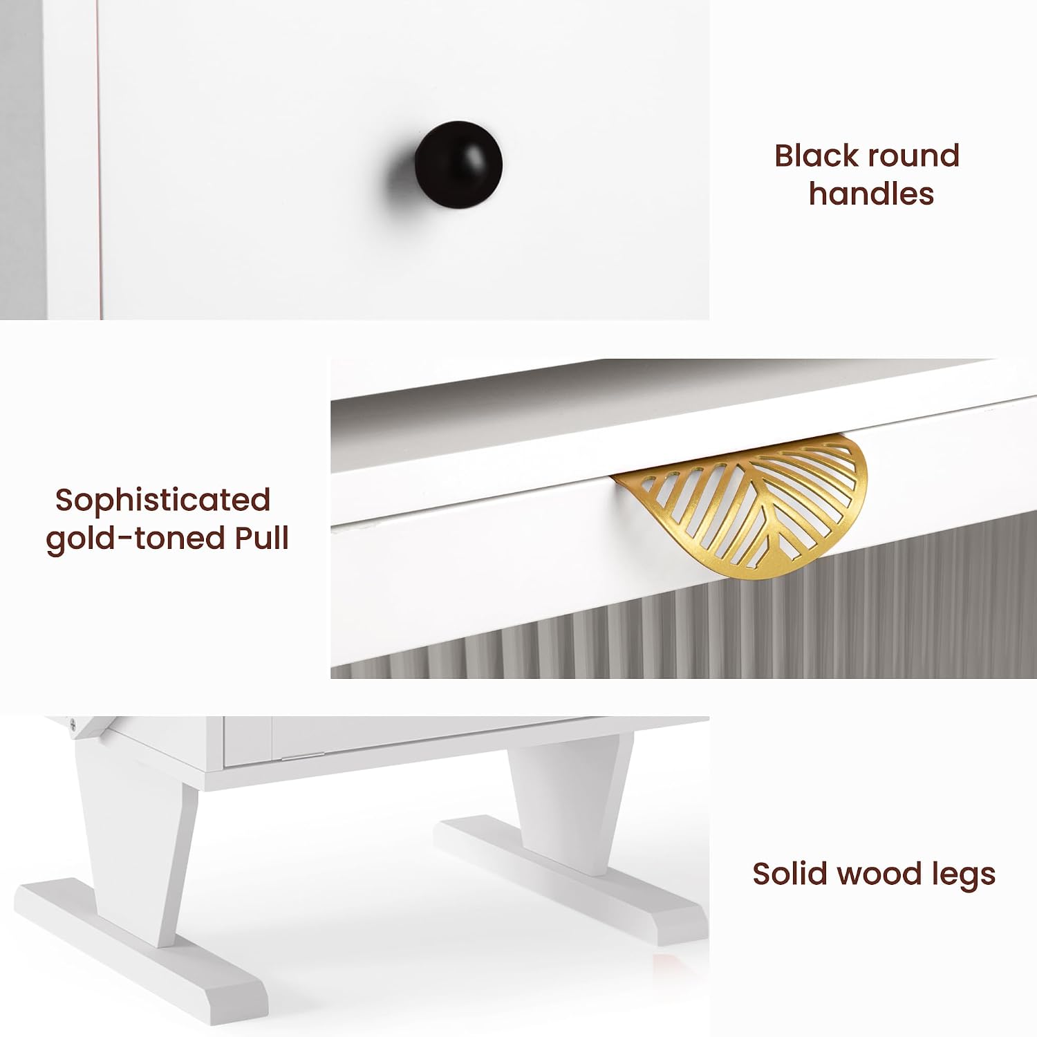 RoyalCraft Large Nightstand with LED Lights, White Robot Nightstand | End Table with 360°Rotating Drawer, Modern Bedside Table with Storage, Wood Night Stand for Bedroom, Home Office, White