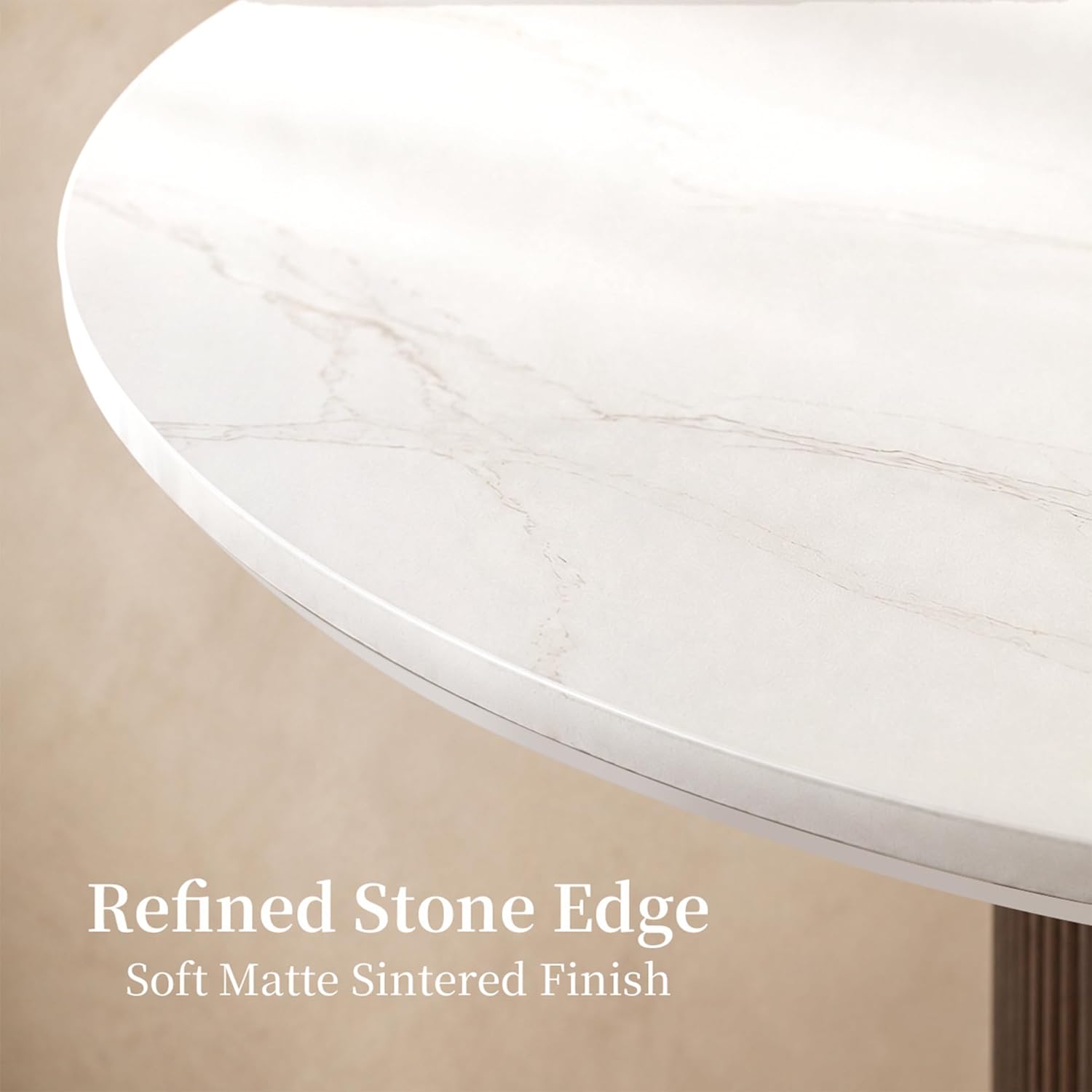 42 Inch Round Dining Table for 4, Modern White Marble Table with Fluted Solid Wood Base for Kitchen, Dining Room and Apartment
