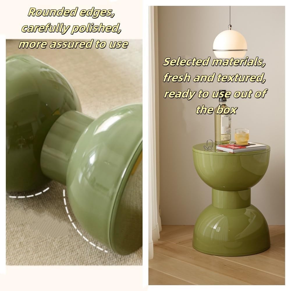 Nightstand Bedside Table Side End Table Playful Hourglass Sleek and Practical Plastic Stool Multifunctional Bedroom Suitable for Entryway Bedroom Living Room Green