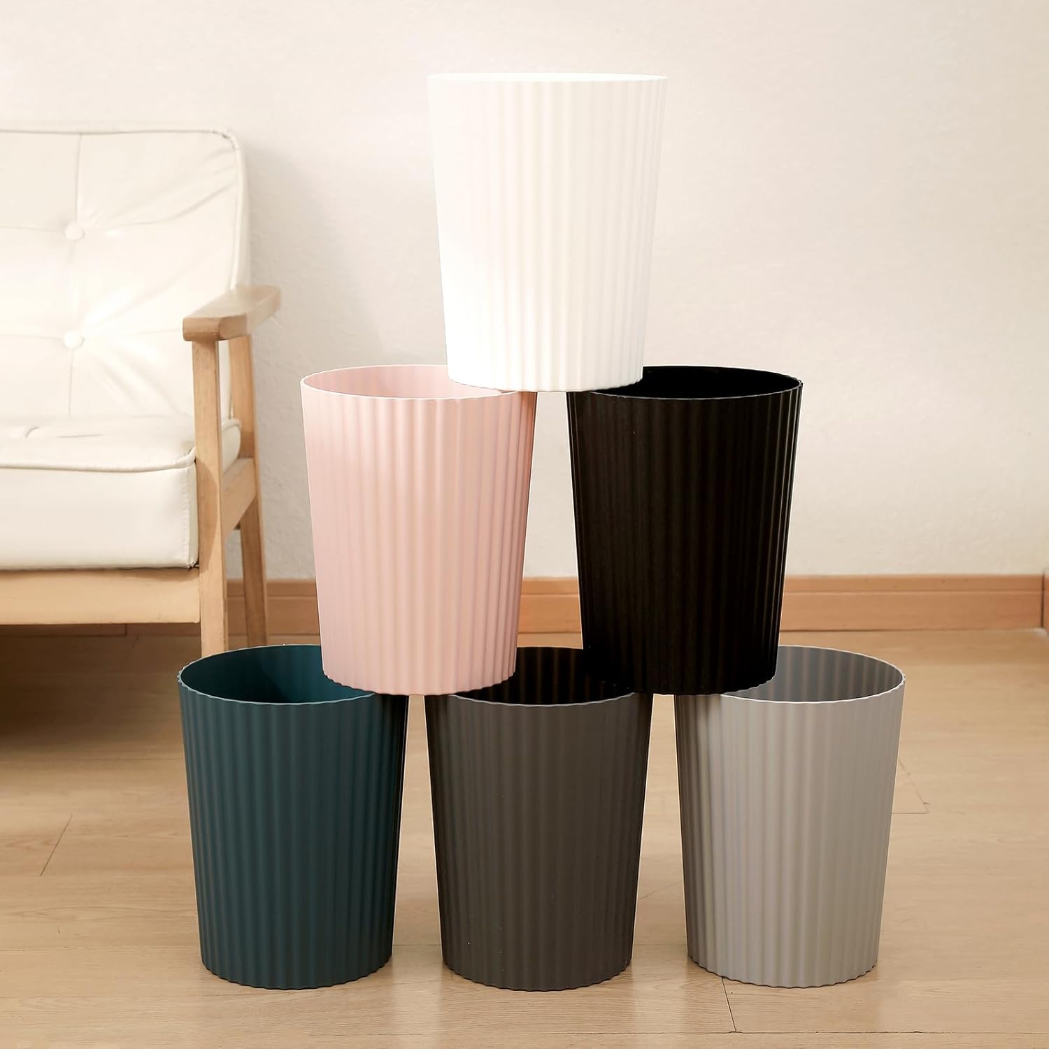 JiatuA Small Trash Can Plastic Wastebasket Round Garbage Container Bin for Bathroom, Kitchen, Bedroom, Home Office, College Dorm, Pink
