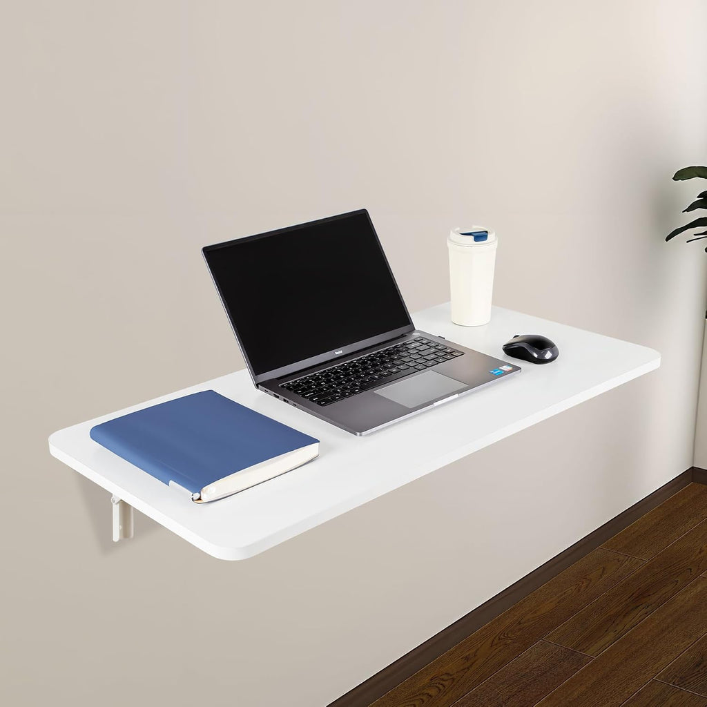 Neoaider Upgrade Wall Mounted Folding Table 31.5”L x 15.7”W, Laundry Folding Table with Heavy Duty Metal Collapsible Shelf Brackets, Wall Mounted Desk Fold Down for Small Spaces, White