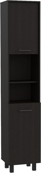 Pantry, Four Legs, Three Interior Shelves, Two Shelves, Two Cabinets -Black