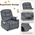 Costzon Kids Recliner Chair with Cup Holder, Adjustable Lounge Chair w/Footrest & Side Pockets for Children Boys Girls Room, Ergonomic Toddler Furniture Sofa, Kids Recliner (Grey)