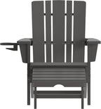 Flash Furniture Halifax Poly Resin Adirondack Chair with Cup Holder and Pull Out Ottoman, All-Weather Poly Resin Indoor/Outdoor Lounge Chair, Gray, Set of 1