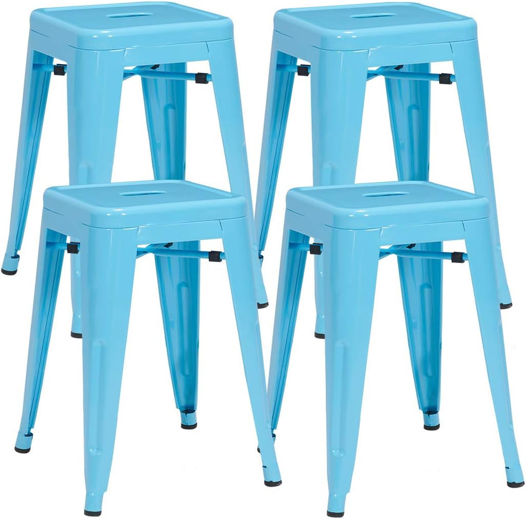 DUHOME 18 Inches Metal Stools Backless Stackable Stools for Bistro, Indoor-Outdoor, Kitchen, Bistro, Patio, Cafe and Restaurants Set of 4, Blue