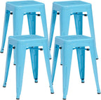 DUHOME 18 Inches Metal Stools Backless Stackable Stools for Bistro, Indoor-Outdoor, Kitchen, Bistro, Patio, Cafe and Restaurants Set of 4, Blue