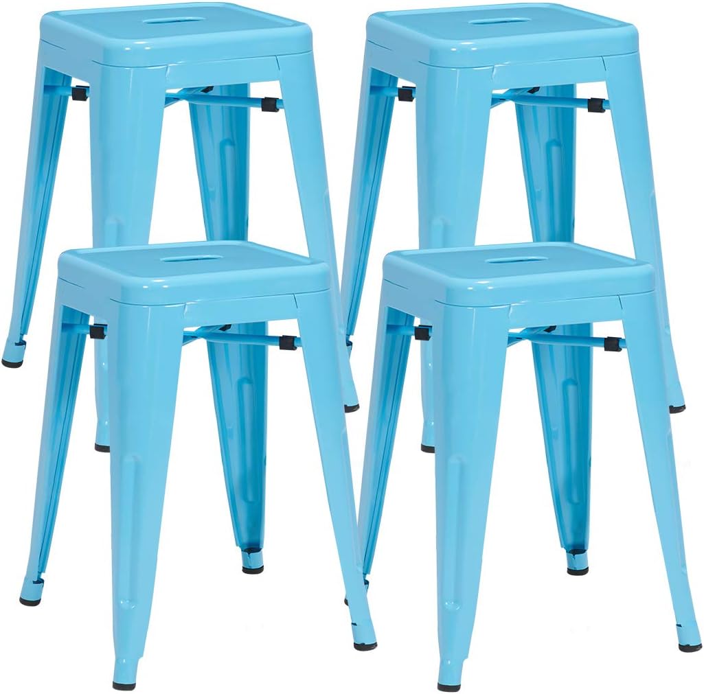 DUHOME 18 Inches Metal Stools Backless Stackable Stools for Bistro, Indoor-Outdoor, Kitchen, Bistro, Patio, Cafe and Restaurants Set of 4, Blue