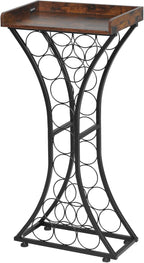 VEVOR 15 Bottle Wine Rack,Iron Freestanding Floor Wine Holder, Mini Bar Stand Liquor Cabinet with Wood Tabletop, for Home Bar,Kitchen,Living Room,Dining Room,16.9''L X 11.4''W X 35.2''H